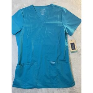 Cherokee Authentic New Women Scrub Top V-Neck Teal XS Modern Classic 3 Pockets